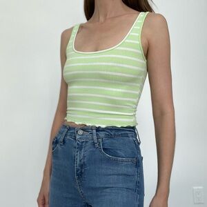LIZ & SARA Green & White Striped Ribbed Crop Top